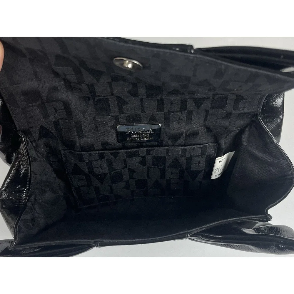 FURLA Made In Italy Patent Leather Clutch Bow Black